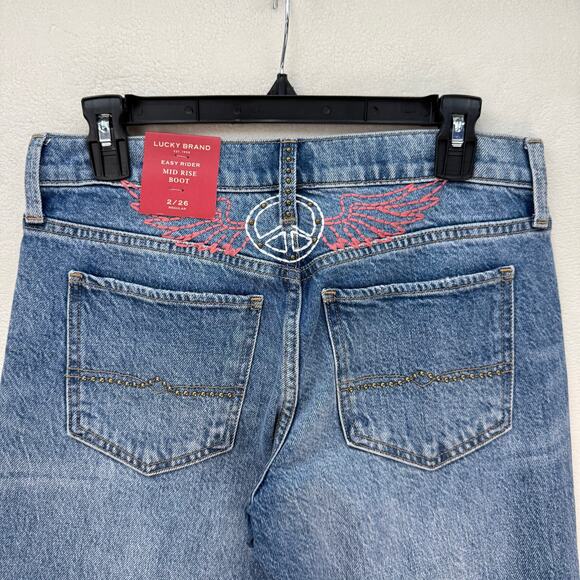 LUCKY BRAND LEGEND SERIES WOMEN'S 2/26R EASY RIDER MID RISE BOOT BLU EMBROIDERED - Picture 6 of 8